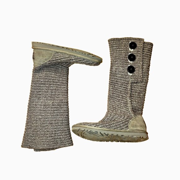 UGG Australia Classic Cardy Boots Women’s Size 6 Gray Knit Button 5819 - Picture 3 of 9